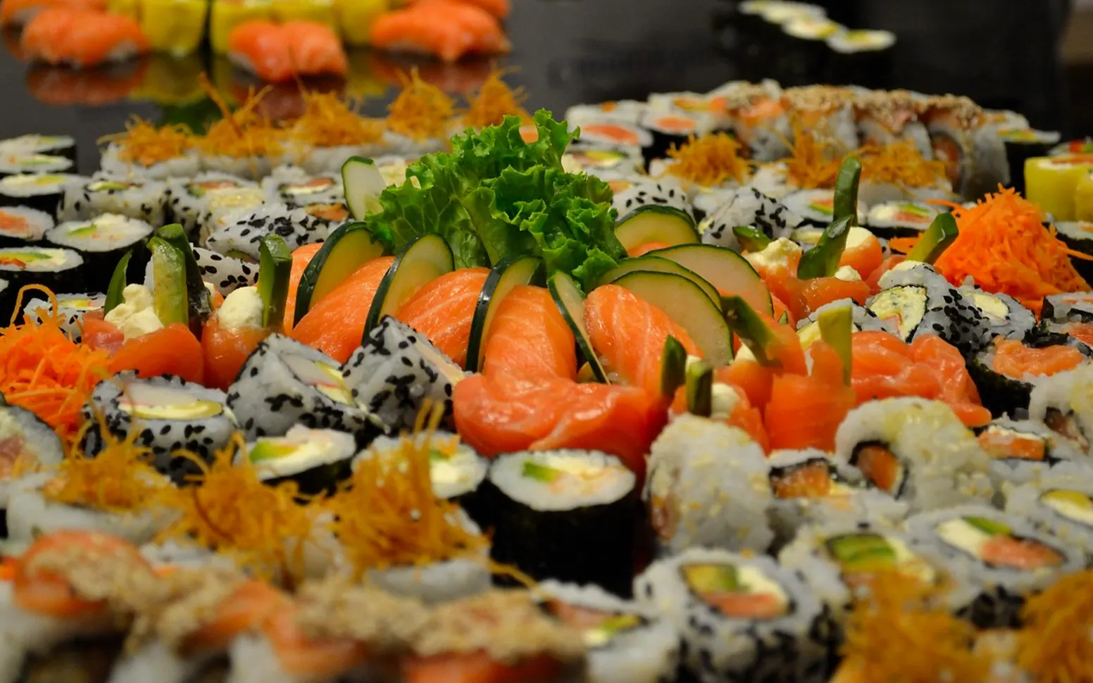 Sushi, chef presentation and food